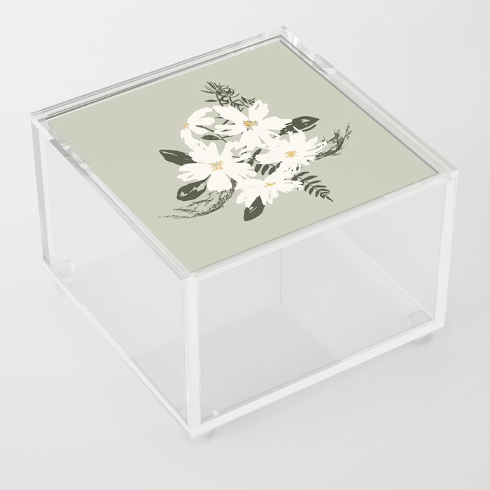 Cream and yellow flowers over sage green Acrylic Box