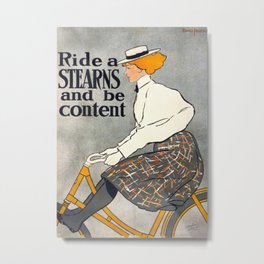 Ride a Stearns & be content (1896) - Edward Penfield Metal Print | Retroposter, Retro, Vintageposters, Advertising, Retroposters, Bicycle, Poster, Vintage, Vintageadvertising, Woman 