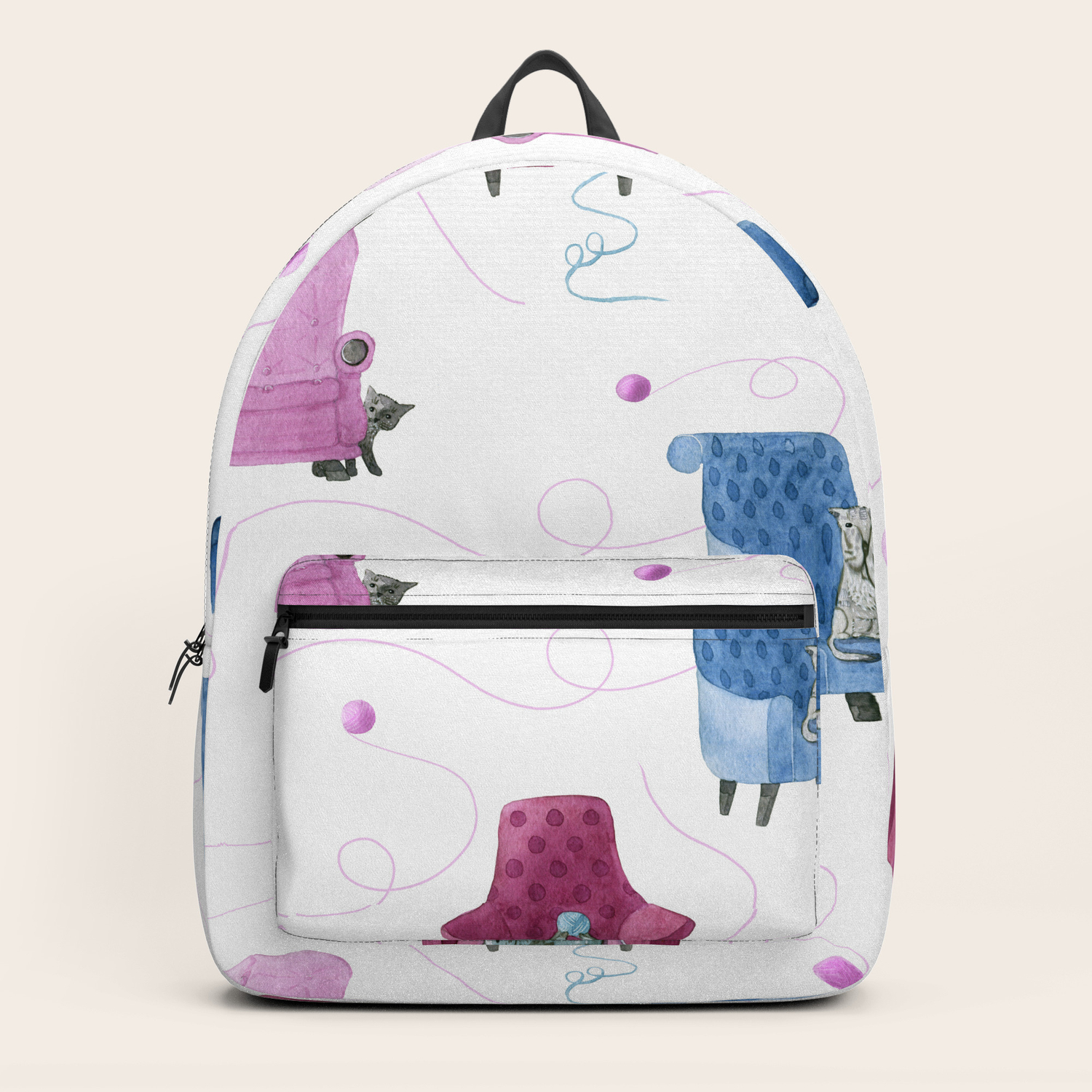 Cats Comfy Chairs Pattern Pink Yarn Backpack By Thejessachannel Society6