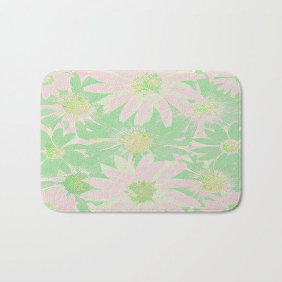 Soft Painterly Pink and Green Floral Abstract Bath Mat