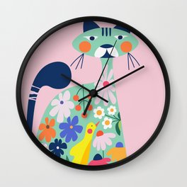 Daisies cat Wall Clock