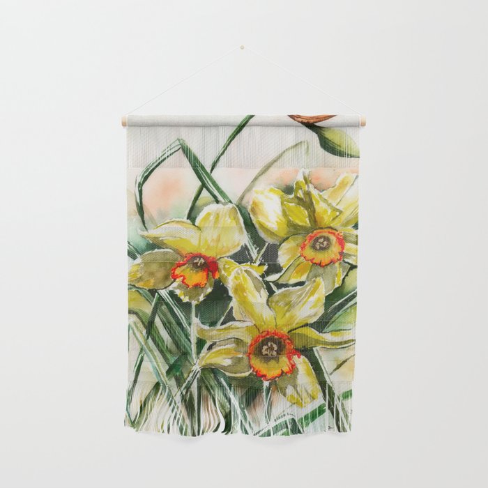 Daffodil Quartet Watercolor Painting Wall Hanging