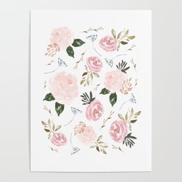 Vintage Floral Blossom - Pink Watercolor Florals Poster