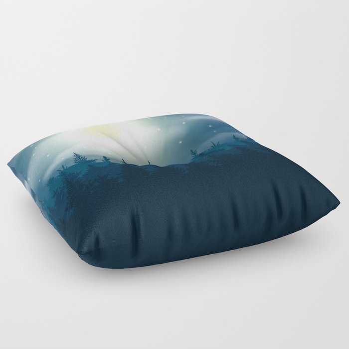 Magical Midnight Moon Misty Forest Floor Pillow