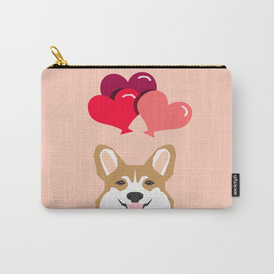 Corgi Heart Balloon - Cute Valentines Corgi, Dog, Pet, Cute, Animal, Dog Love, Corgi, Wuff You, Carry-All Pouch