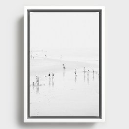 Beach Print - Black and White Beach People - Minimal Beach Decor - Ocean - Sea Travel photography Framed Canvas