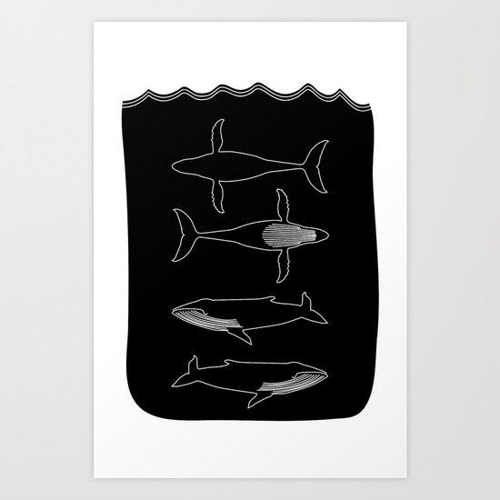 Humpback Whale on black Art Print