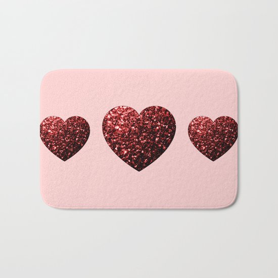Red Glitter sparkles Heart Bath Mat
