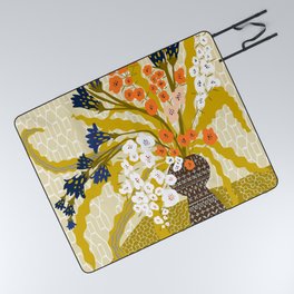 Matisse Flower Vase modern Illustration mustard yellow Picnic Blanket