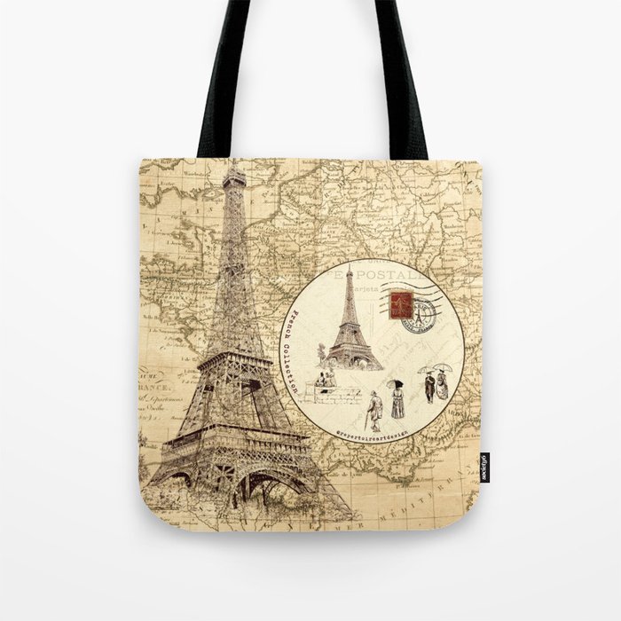 Tour Eiffel sur une carte de la France Tote Bag