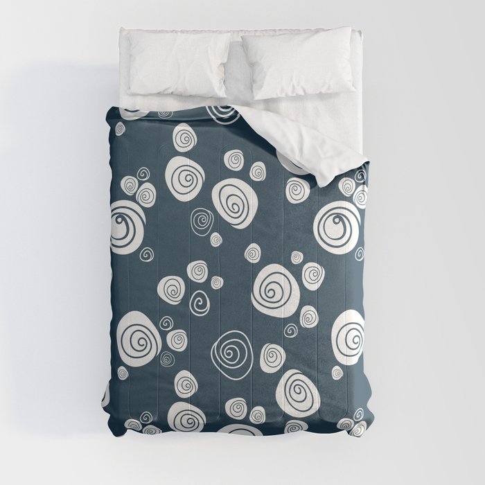 Simple white rose pattern on navy blue Comforter