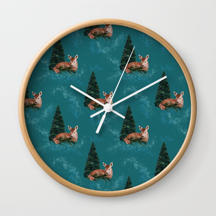 Deer and Christmas tree Wall Clock