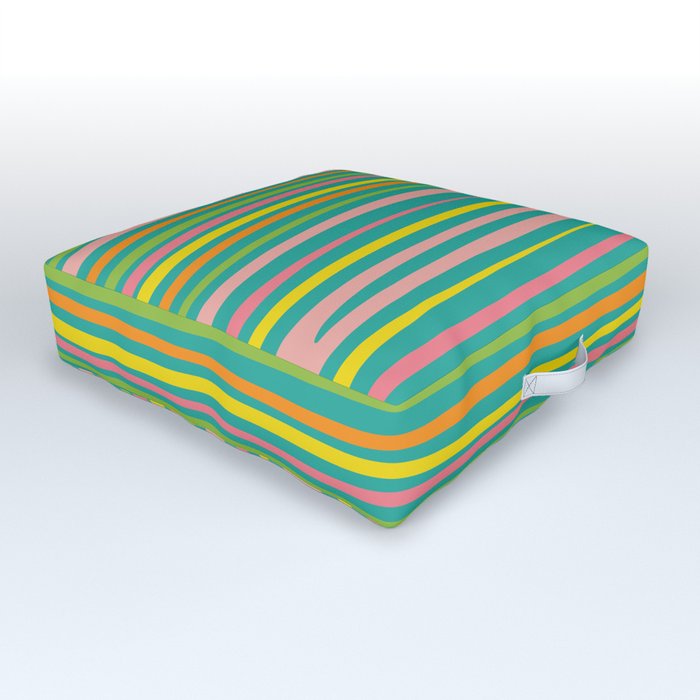 Natural Stripes Pattern Colorful Teal Spring Green Pink Yellow Orange Outdoor Floor Cushion