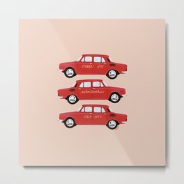 SKODA 100 red Metal Print | Car, Communism, Drawing, Typography, Redcar, Czechoslovakia, Easterneurope, Europeancar, Collection, Lastcenturycars 