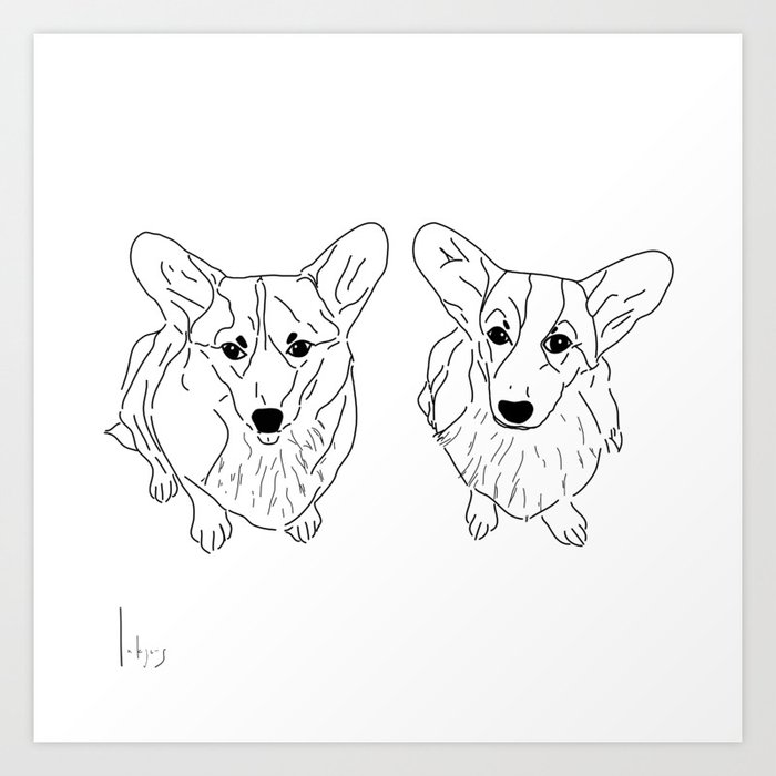 corgi line drawing Art Print by linesin.k | Society6
