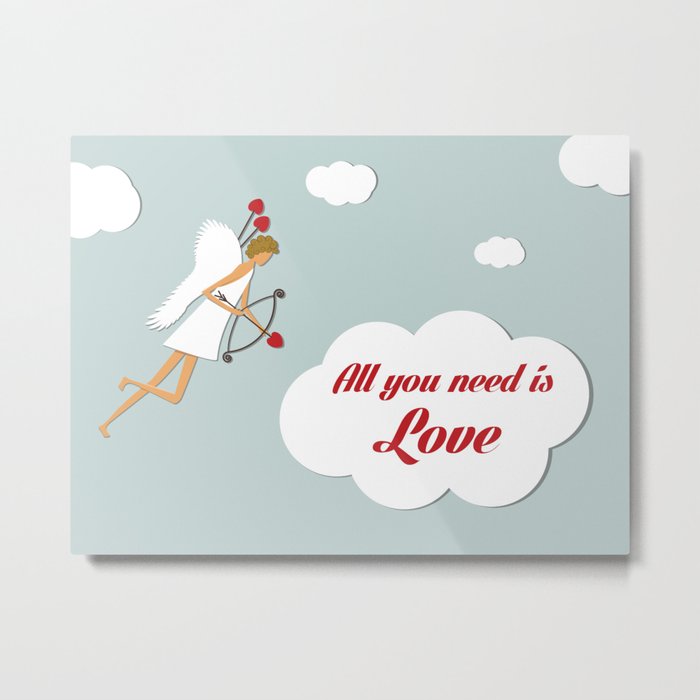 Cupid with bow and heart shaped arrows. All you need is love concept. Metal Print