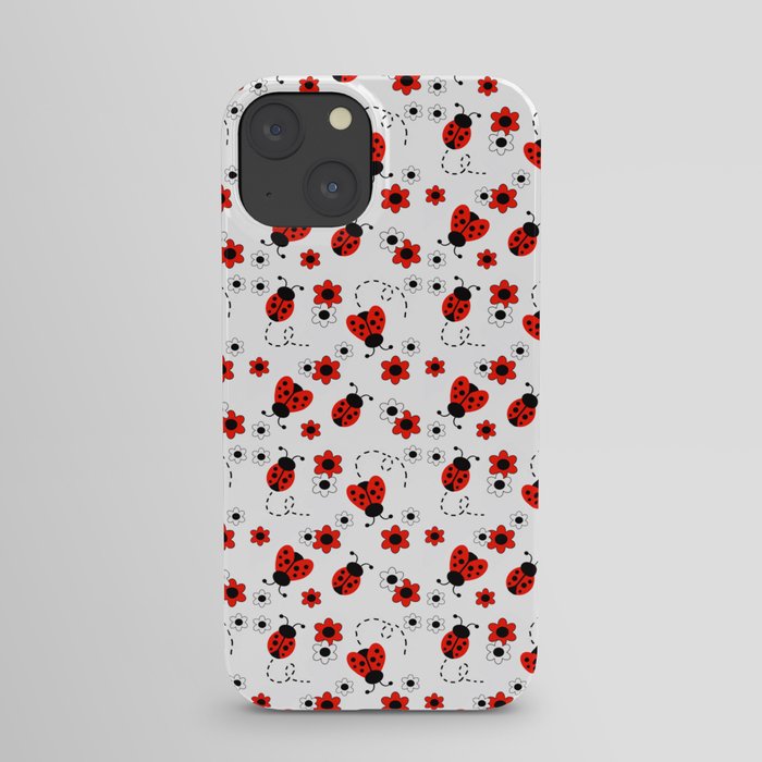 Red Ladybug Floral Pattern iPhone Case