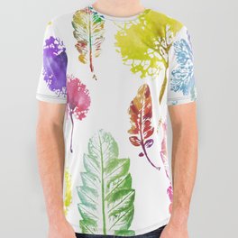 Crazy beautiful imprint watercolor pattern of leaves. Handmade painted. Beautiful seamless texture background imprint.  All Over Graphic Tee