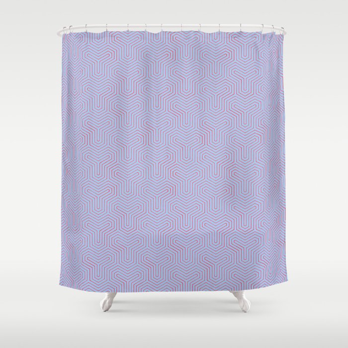 Geometric Y Shaped Pattern Red On Periwinkle Shower Curtain By