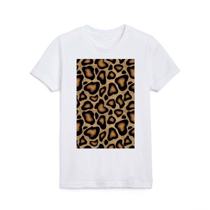 Leopard Pattern Gold Sparkle Kids T Shirt