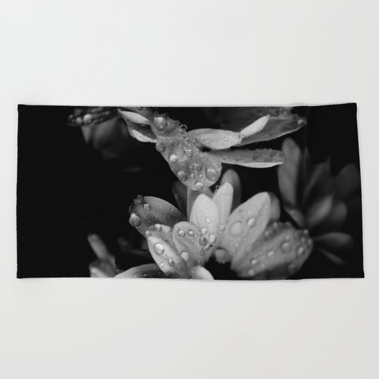 Flower and drops. Black and white. Beach Towel
