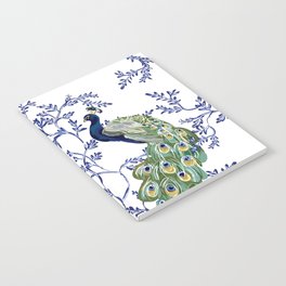 Chinoiserie Peacock Blue & White Floral Notebook
