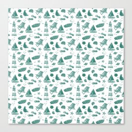 Green Blue Summer Beach Elements Pattern Canvas Print