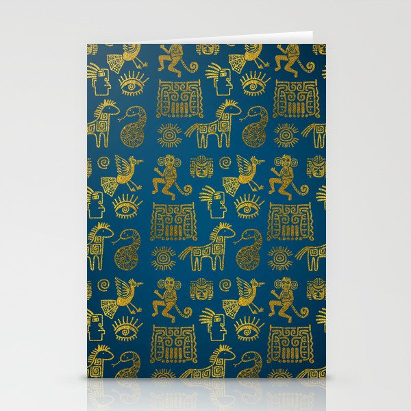 Aztec ancient animal gold symbols on teal Stationery Cards