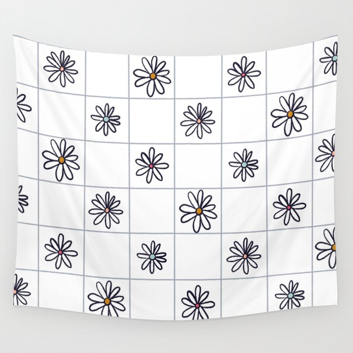 Garden Grid - White & Gray Wall Tapestry