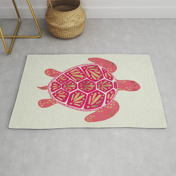 Sea Turtle in Pink & Gold Rug