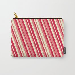 [ Thumbnail: Crimson, Light Coral & Light Yellow Colored Lines Pattern Carry-All Pouch ]
