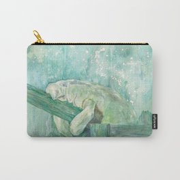 Manatee on a Fence by Blackburn Ink Carry-All Pouch | Painting, Teal, Manatee, Aquatic, Endangered, See, Water, Swim, Underwater, Ocean 