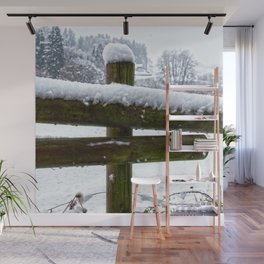 New Zealand Photography - Wooden Fence Covered In Snow Wall Mural