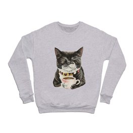 Purrfect Morning , cat with her coffee cup Crewneck Sweatshirt