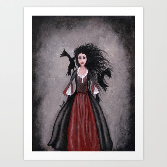 Little Black Haired Girl + Crows Art Print