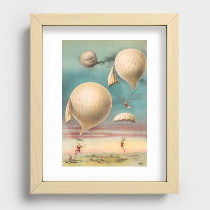 Performers Parachuting From Balloons - Courier Lithograph Company - 1900 Recessed Framed Print