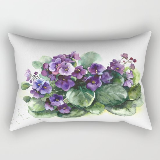 Senpolia viola violet flowers watercolor Rectangular Pillow