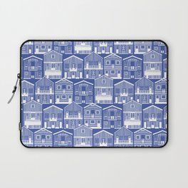 Monochromatic Portuguese houses // electric blue background white striped Costa Nova inspired houses Laptop Sleeve