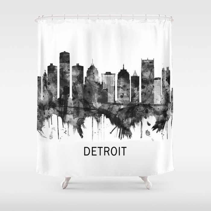 Detroit Michigan Skyline BW Shower Curtain