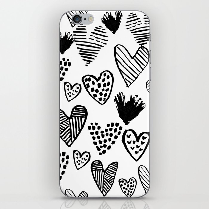Hearts black and white hand drawn minimal love valentines day pattern gifts decor iPhone Skin