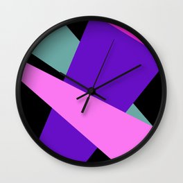 Large Abstract Geometric Pattern Pink And Purple On Black Wall Clock
