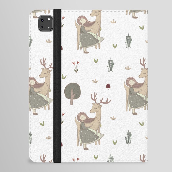 Deer and Girl off white iPad Folio Case
