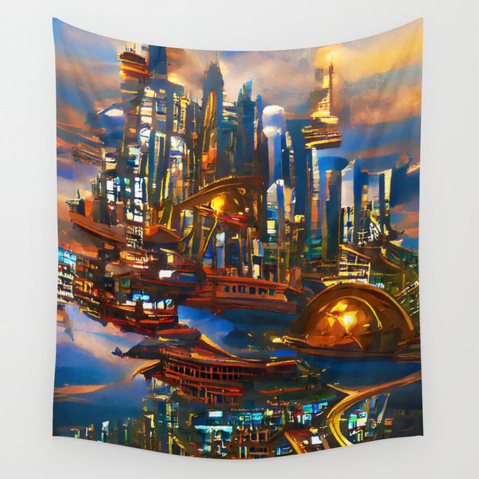 Skyline from the Future Wall Tapestry
