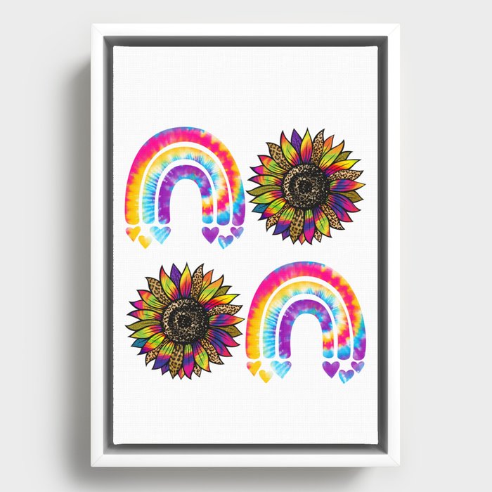 Inhale: Summer Sunflower & Rainbow Palette Framed Canvas