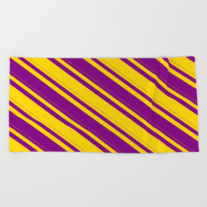 Yellow and Purple Colored Stripes/Lines Pattern Beach Towel