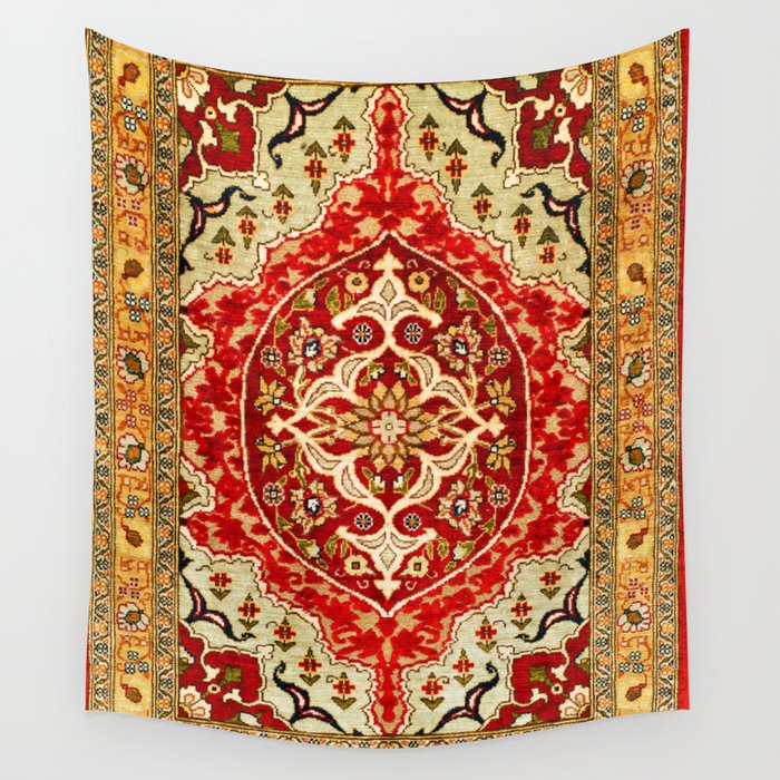 Hereke Antique Silk Turkish Rug Print Wall Tapestry By