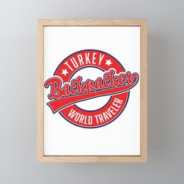 Turkey backpacker world traveler retro logo. Framed Mini Art Print