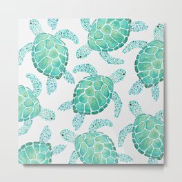 Sea Turtle Pattern - Blue Metal Print