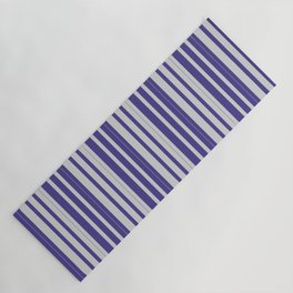 [ Thumbnail: Light Gray and Dark Slate Blue Colored Lines Pattern Yoga Mat ]