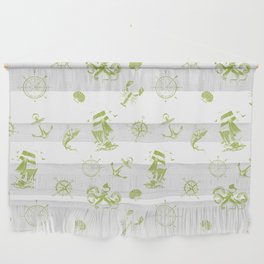 Light Green Silhouettes Of Vintage Nautical Pattern Wall Hanging